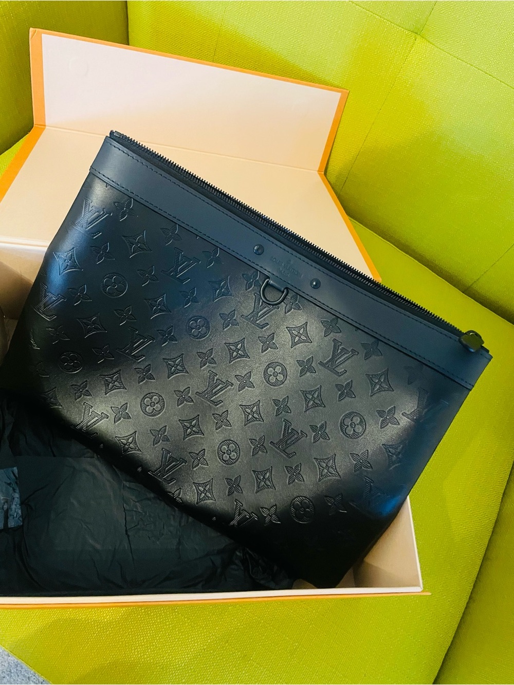 Louis Vuitton Black Monogram Embossed Leather Pouch